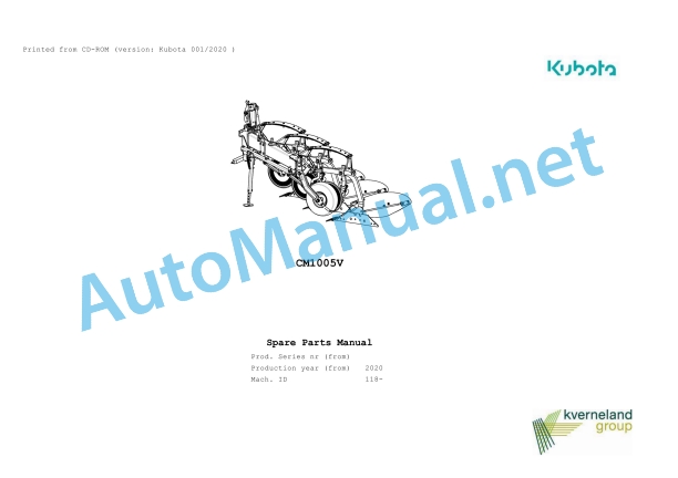 Kubota CM1005V Parts Manual PDF