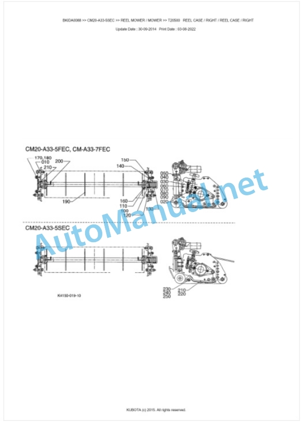 Kubota CM20-A33-5SEC Parts Manual PDF BKIDA0088 2 Kubota CM20-A33-5SEC Parts Manual PDF BKIDA0088-2