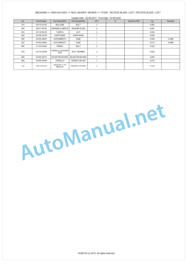 Kubota CM20-A33-5SEC Parts Manual PDF BKIDA0088 3 Kubota CM20-A33-5SEC Parts Manual PDF BKIDA0088-3