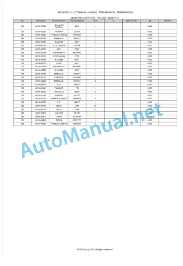 Kubota COTTAGE48 Parts Manual PDF BKIDK0265 5 Kubota COTTAGE48 Parts Manual PDF BKIDK0265-5