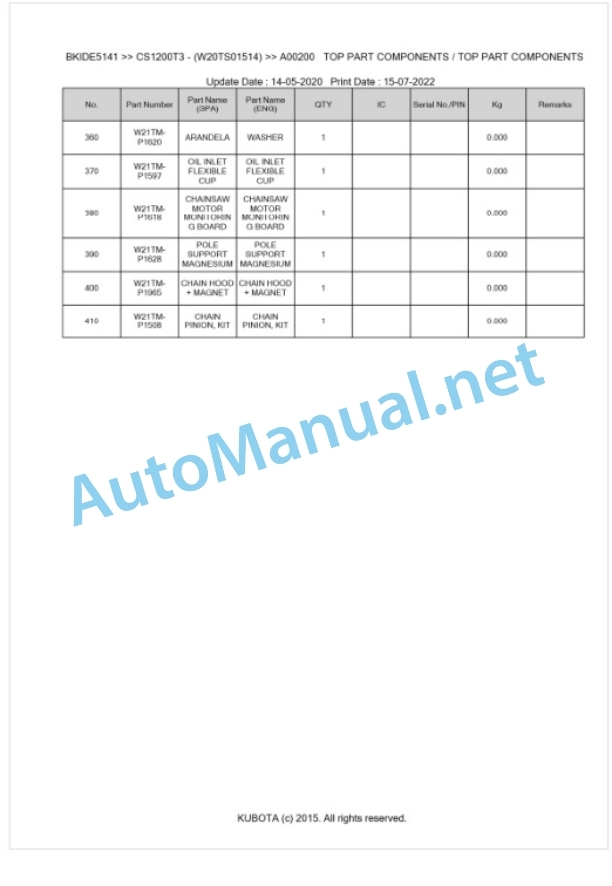 Kubota CS1200T3 Parts Manual PDF BKIDE5141 2 Kubota CS1200T3 Parts Manual PDF BKIDE5141-2