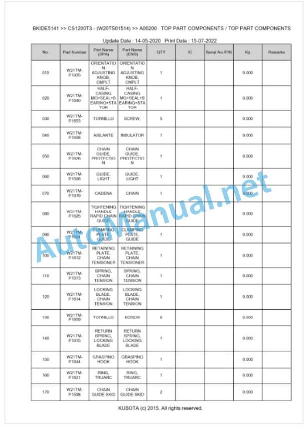 Kubota CS1200T3 Parts Manual PDF BKIDE5141 4 Kubota CS1200T3 Parts Manual PDF BKIDE5141-4