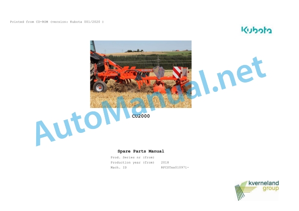 Kubota CU2000 Parts Manual PDF 1 Kubota CU2000 Parts Manual PDF