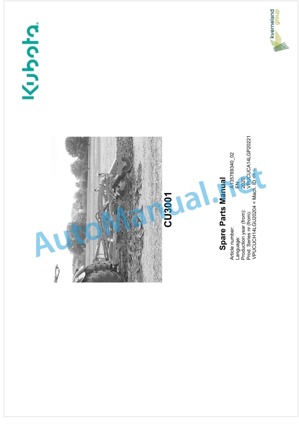 Kubota CU3001 Parts Manual PDF 1 Kubota CU3001 Parts Manual PDF