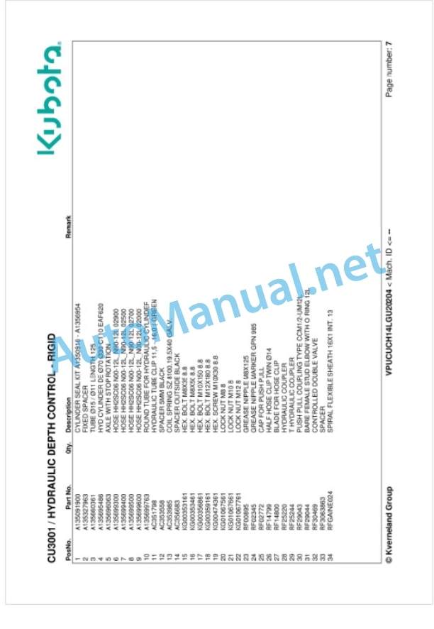 Kubota CU3001 Parts Manual PDF 2 Kubota CU3001 Parts Manual PDF-2