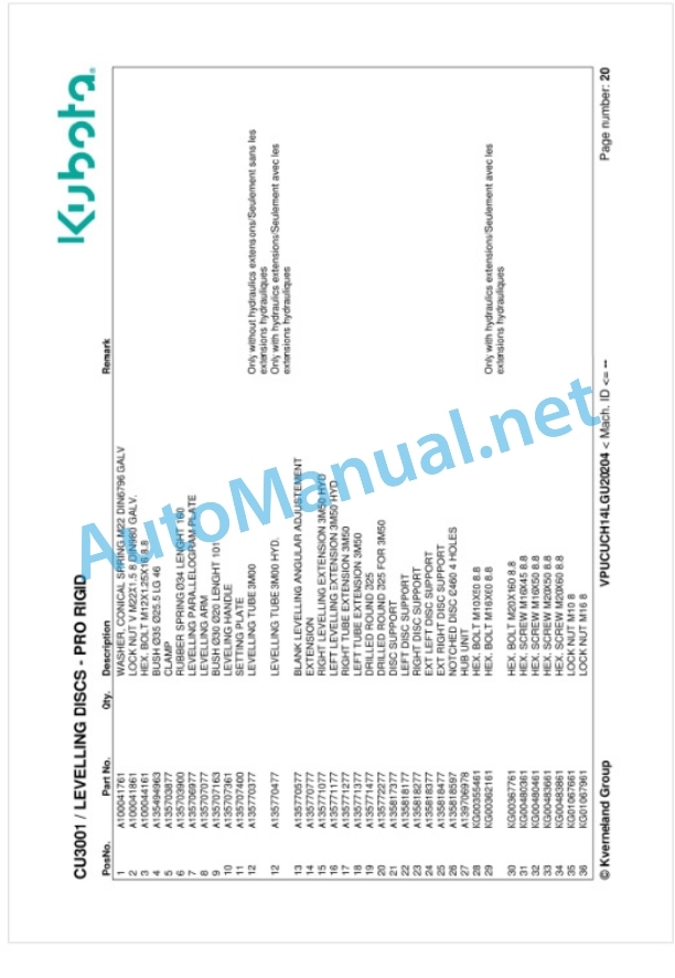 Kubota CU3001 Parts Manual PDF 3 Kubota CU3001 Parts Manual PDF-3