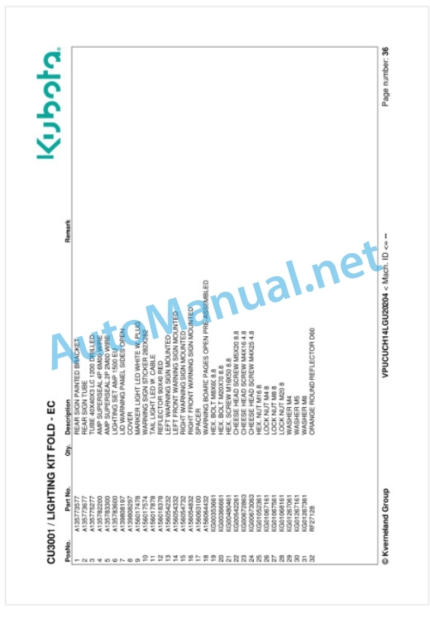 Kubota CU3001 Parts Manual PDF 5 Kubota CU3001 Parts Manual PDF-5