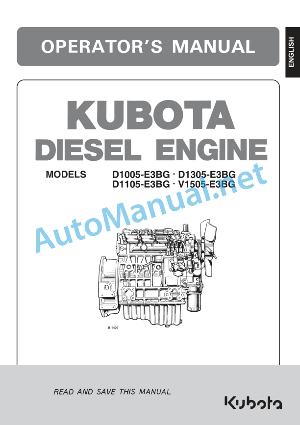 Kubota D1005-E3BG, D1305-E3BG, D1105 Operators Manual PDF