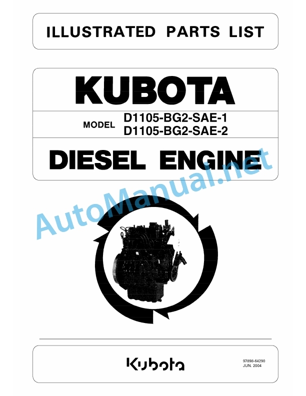 Kubota D1105-BG2-SAE-1, D1105-BG2-SAE-2 Diesel Engine Workshop Manual PDF