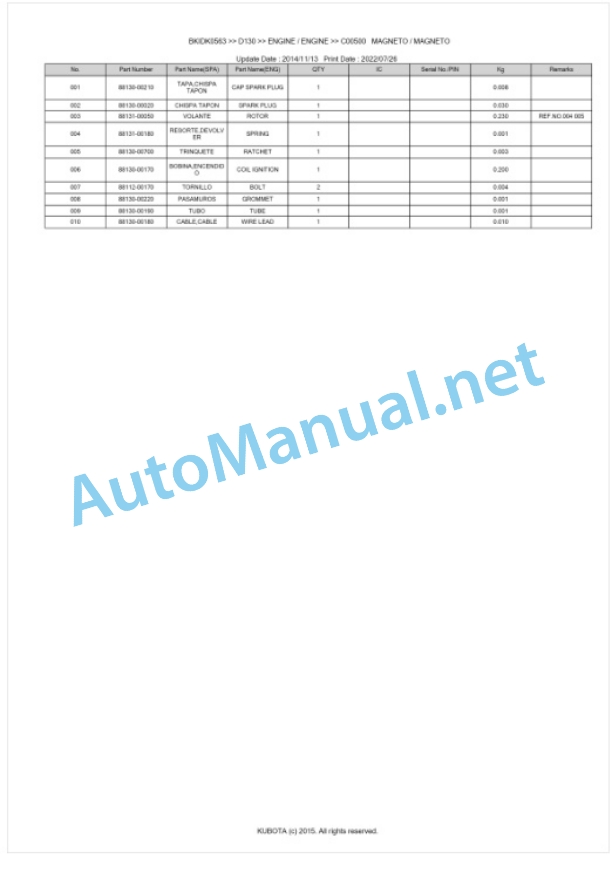 Kubota D130 Parts Manual PDF BKIDK0563 3 Kubota D130 Parts Manual PDF BKIDK0563-3