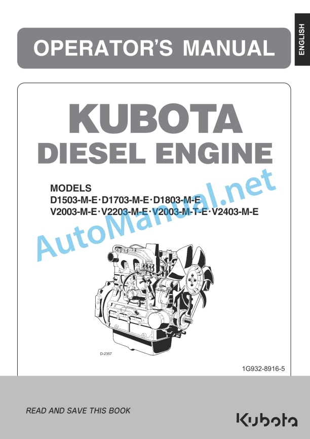 Kubota D1503-M-E, D1703-M-E, D1803-M Operators Manual PDF