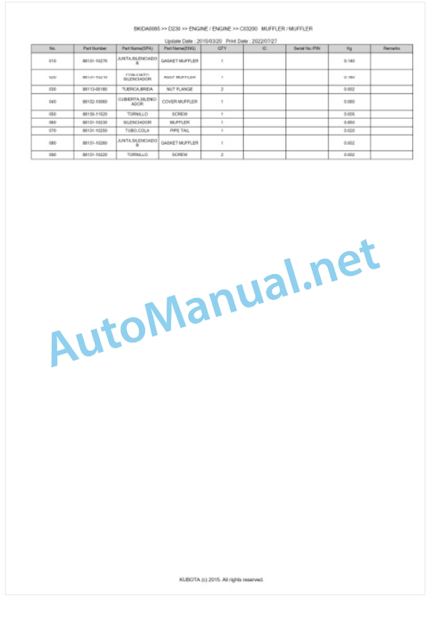 Kubota D230 Parts Manual PDF BKIDA0065 5 Kubota D230 Parts Manual PDF BKIDA0065-5