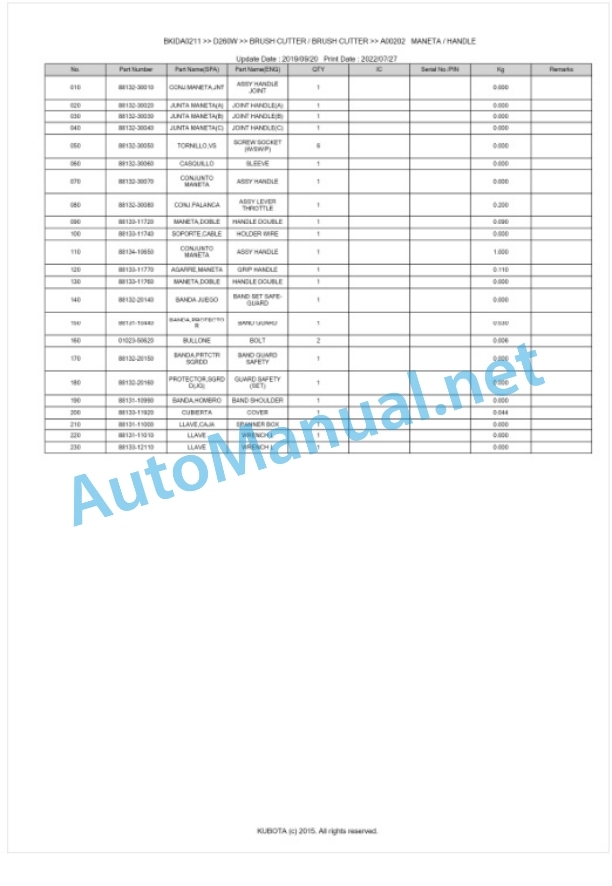 Kubota D260W Parts Manual PDF BKIDA0211 2 Kubota D260W Parts Manual PDF BKIDA0211-2
