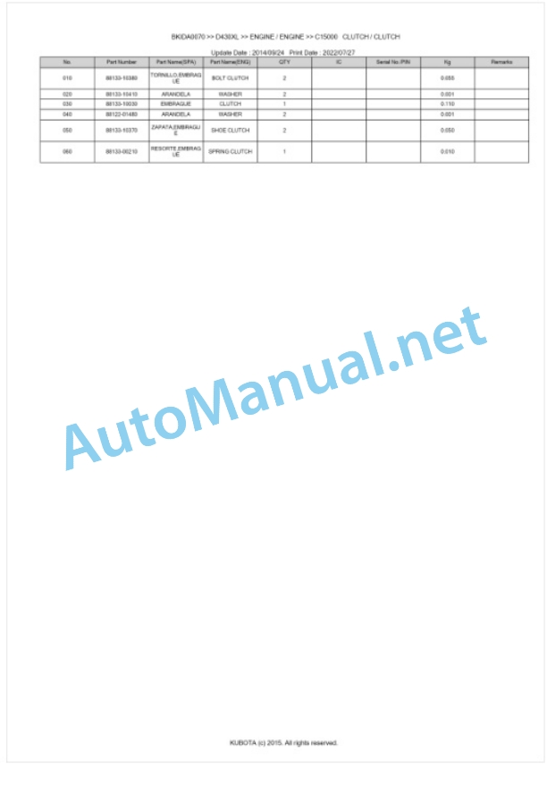 Kubota D430XL Parts Manual PDF BKIDA0070 5 Kubota D430XL Parts Manual PDF BKIDA0070-5