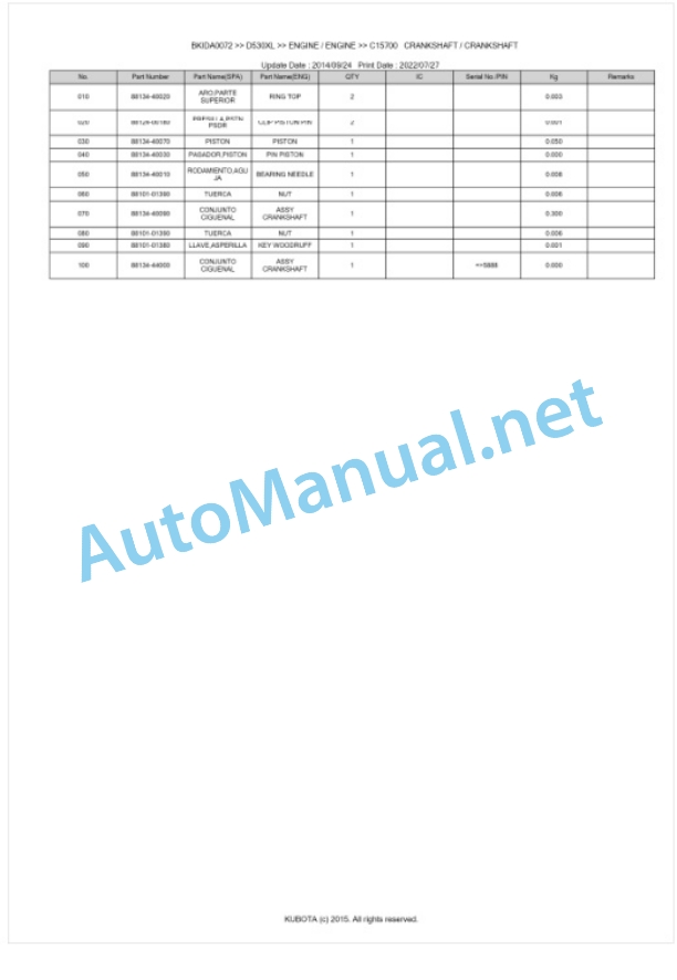 Kubota D530XL Parts Manual PDF BKIDA0072 3 Kubota D530XL Parts Manual PDF BKIDA0072-3