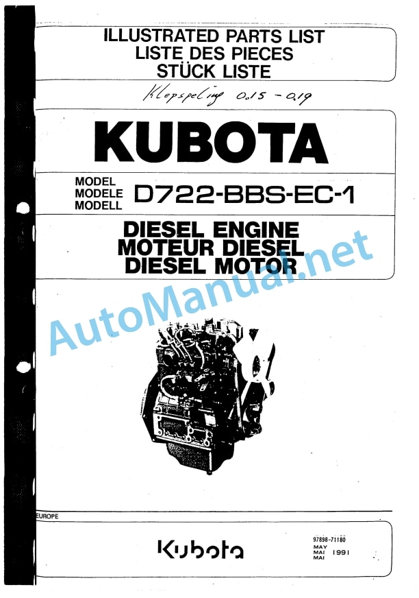 Kubota D722-BBS-EC-1 Diesel Engine Parts Manual PDF 1 Kubota D722-BBS-EC-1 Diesel Engine Parts Manual PDF