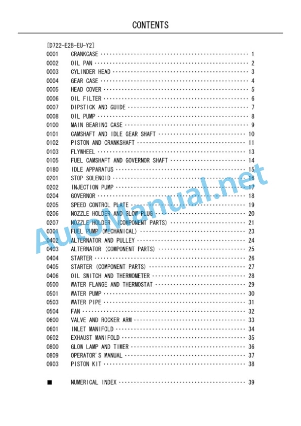 Alternative view of Kubota D722-E2B-EU-Y2 Diesel Engine Parts Manual PDF