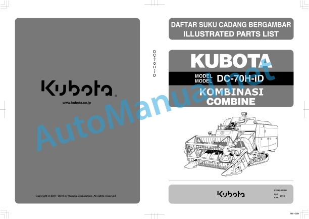 Kubota DC-70H-ID Havester Parts Manual PDF