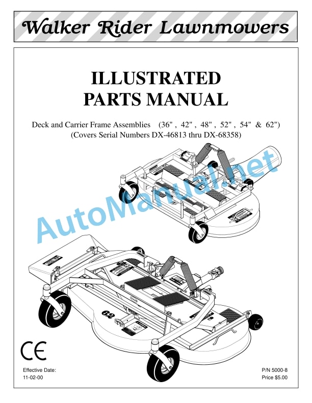 Kubota Deck and Carrier Frame Assemblies 36, 42, 48, 52, 54, 62 Walker Rider Lawnmowers Parts Manual PDF 1 Kubota Deck and Carrier Frame Assemblies 36, 42, 48, 52, 54, 62 Walker Rider Lawnmowers Parts Manual PDF
