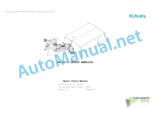 Kubota DM 1017 (NORTH AMERICA) Parts Manual PDF 1 Kubota DM 1017 (NORTH AMERICA) Parts Manual PDF