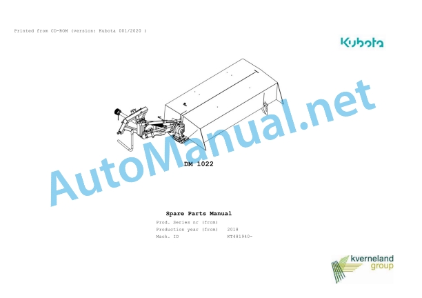 Kubota DM 1022 Parts Manual PDF