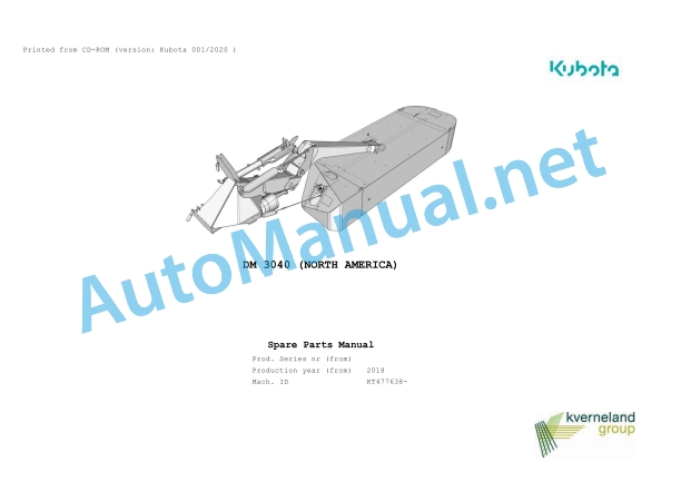 Kubota DM 3040 (NORTH AMERICA) Parts Manual PDF 1 Kubota DM 3040 (NORTH AMERICA) Parts Manual PDF