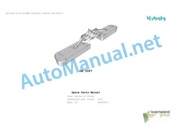 Kubota DM 3087 Parts Manual PDF