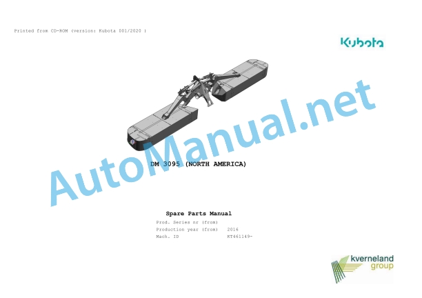 Kubota DM 3095 (NORTH AMERICA) Parts Manual PDF 1 Kubota DM 3095 (NORTH AMERICA) Parts Manual PDF
