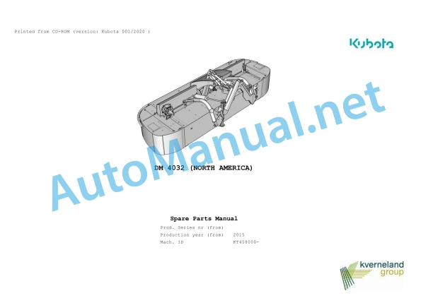 Kubota DM 4032 (NORTH AMERICA) Parts Manual PDF 1 Kubota DM 4032 (NORTH AMERICA) Parts Manual PDF
