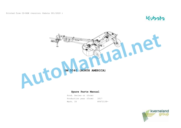 Kubota DM 5040 (NORTH AMERICA) Parts Manual PDF 1 Kubota DM 5040 (NORTH AMERICA) Parts Manual PDF