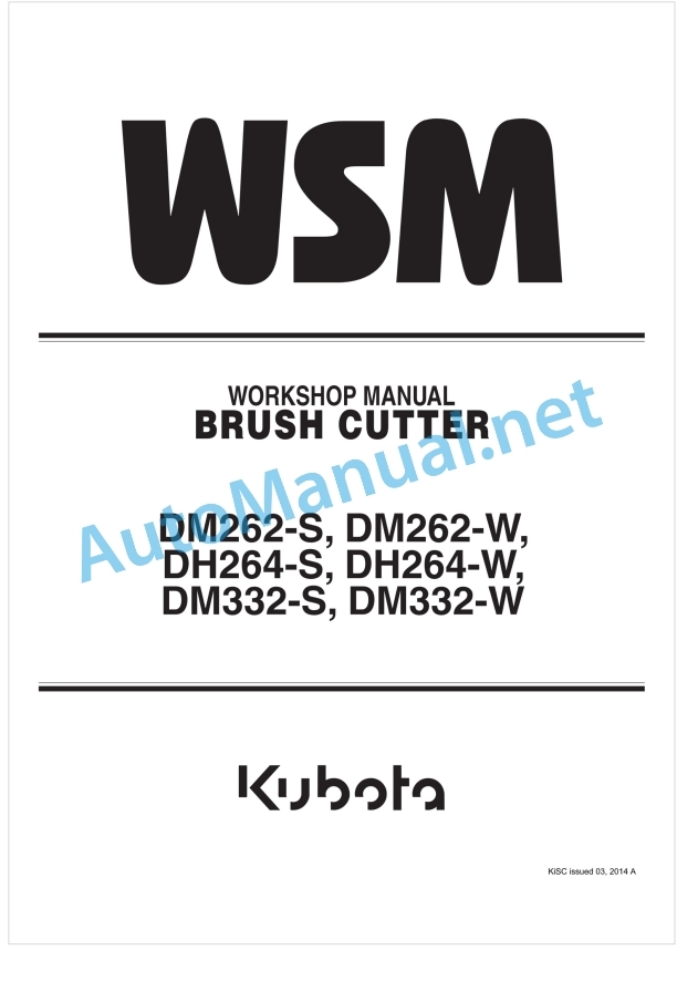 Kubota DM262-S, DM262-W, DH264-S, DH264 Workshop Manual PDF