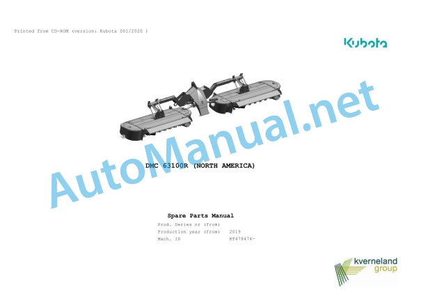 Kubota DMC 63100R (NORTH AMERICA) Parts Manual PDF 1 Kubota DMC 63100R (NORTH AMERICA) Parts Manual PDF