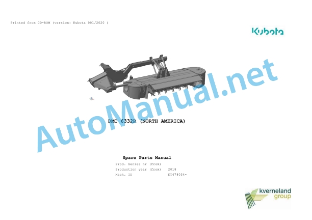 Kubota DMC 6332R (NORTH AMERICA) Parts Manual PDF 1 Kubota DMC 6332R (NORTH AMERICA) Parts Manual PDF