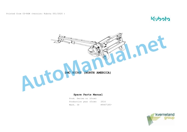 Kubota DMC 8036T (NORTH AMERICA) Parts Manual PDF 1 Kubota DMC 8036T (NORTH AMERICA) Parts Manual PDF