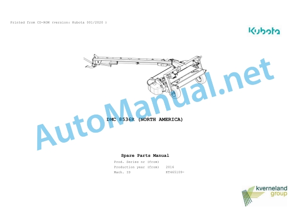 Kubota DMC 8536R (NORTH AMERICA) Parts Manual PDF 1 Kubota DMC 8536R (NORTH AMERICA) Parts Manual PDF