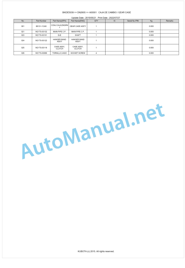 Kubota DN260S Parts Manual PDF 1 Kubota DN260S Parts Manual PDF