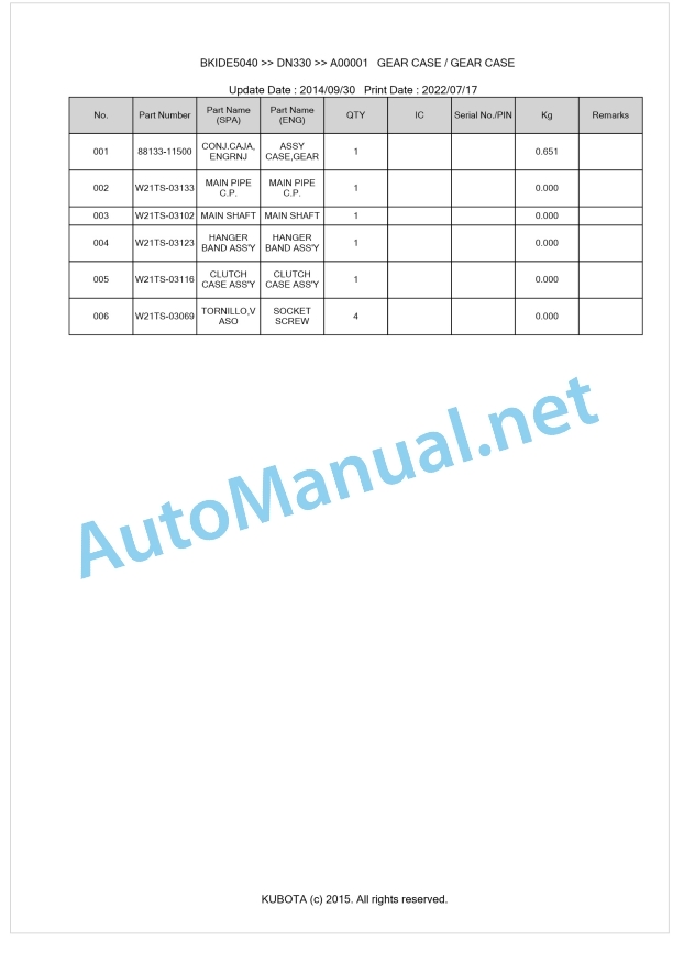 Kubota DN330 Parts Manual PDF 1 Kubota DN330 Parts Manual PDF