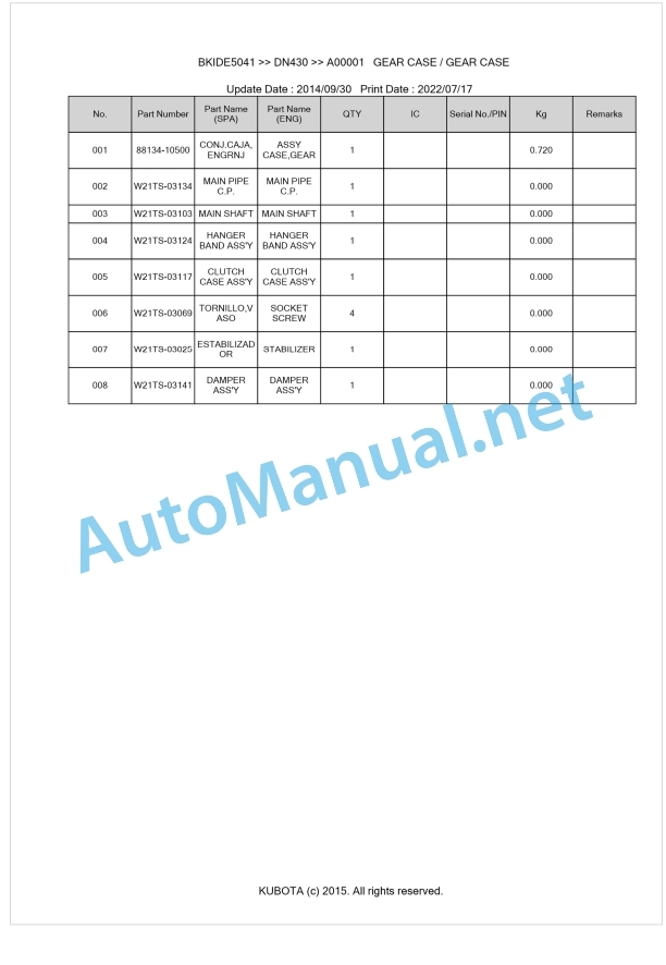 Kubota DN430 Parts Manual PDF 1 Kubota DN430 Parts Manual PDF