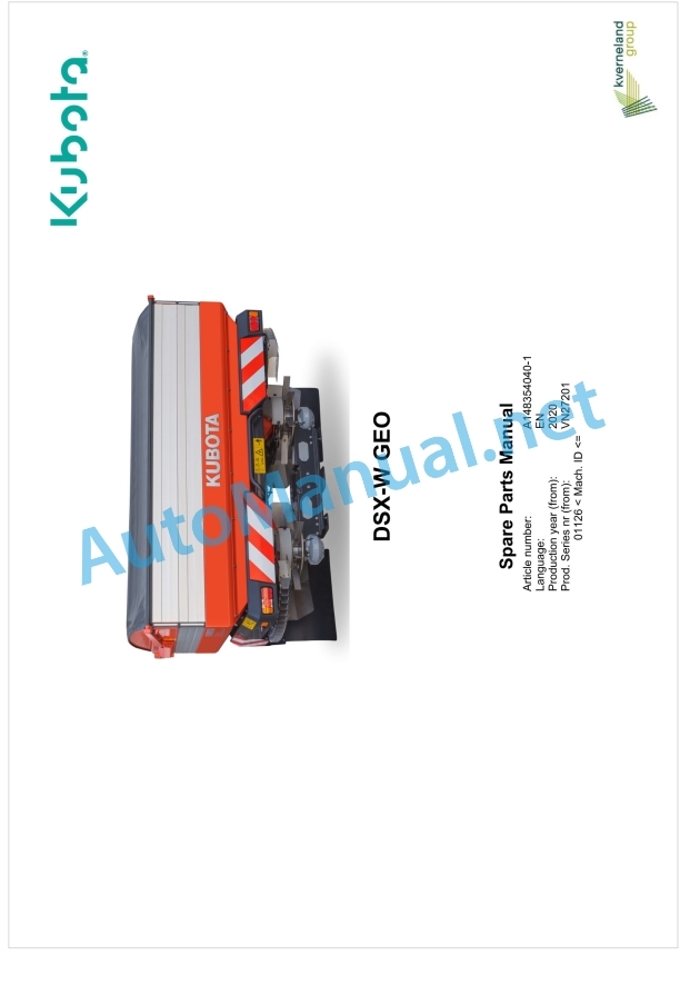 Kubota DSX-W GEO Parts Manual PDF 1 Kubota DSX-W GEO Parts Manual PDF