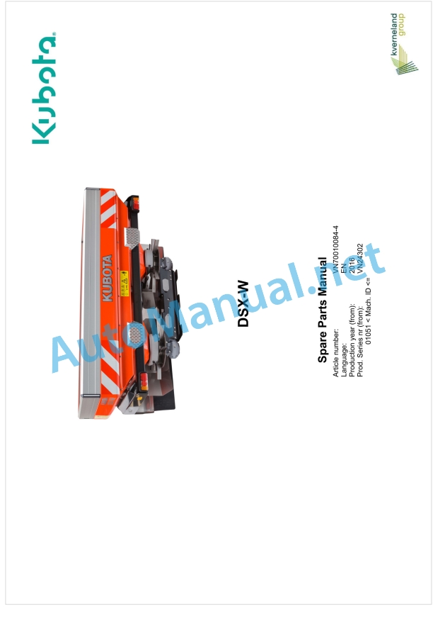 Kubota DSX-W Parts Manual PDF
