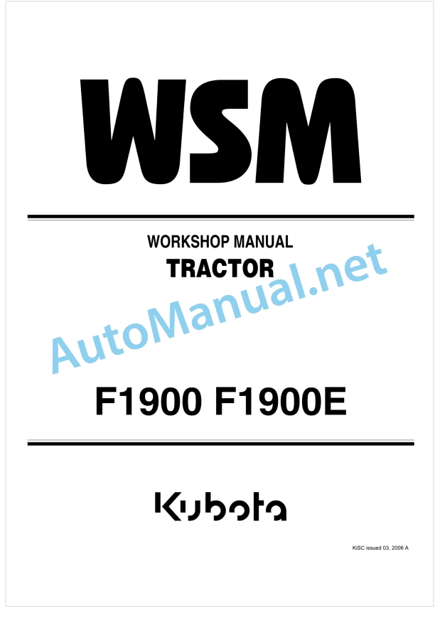 Kubota F1900, F1900E Tractor Workshop Manual PDF