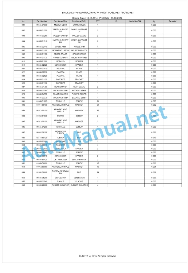 Kubota F1900 MULCHING Parts Manual PDF BKIDK0482 1 Kubota F1900 MULCHING Parts Manual PDF BKIDK0482