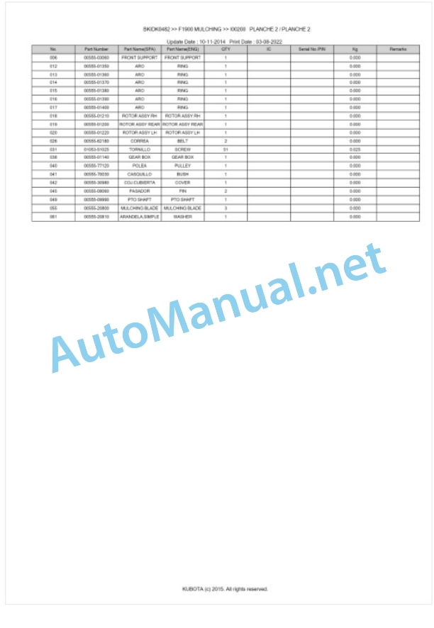Kubota F1900 MULCHING Parts Manual PDF BKIDK0482 2 Kubota F1900 MULCHING Parts Manual PDF BKIDK0482-2