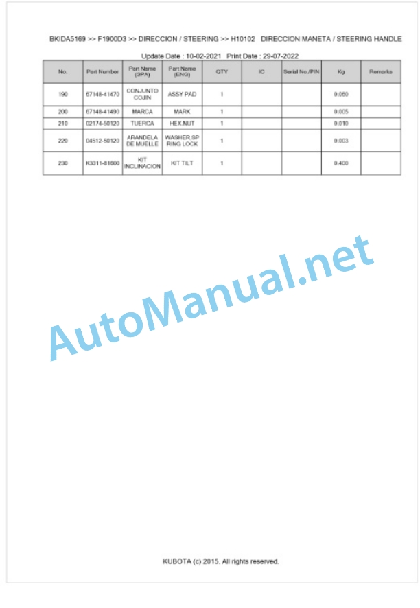 Kubota F1900D3 Parts Manual PDF BKIDA5169 5 Kubota F1900D3 Parts Manual PDF BKIDA5169-5