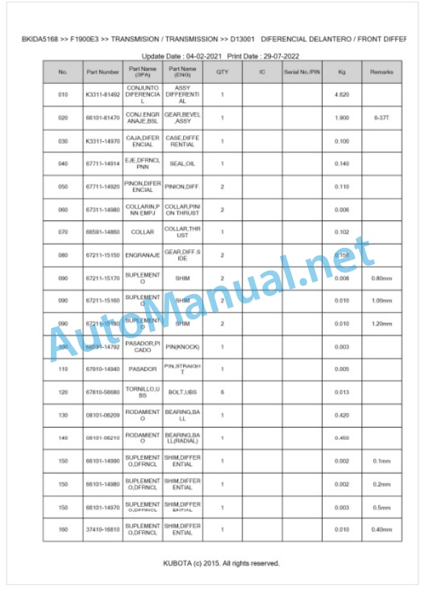 Kubota F1900E3 Parts Manual PDF BKIDA5168 4 Kubota F1900E3 Parts Manual PDF BKIDA5168-4