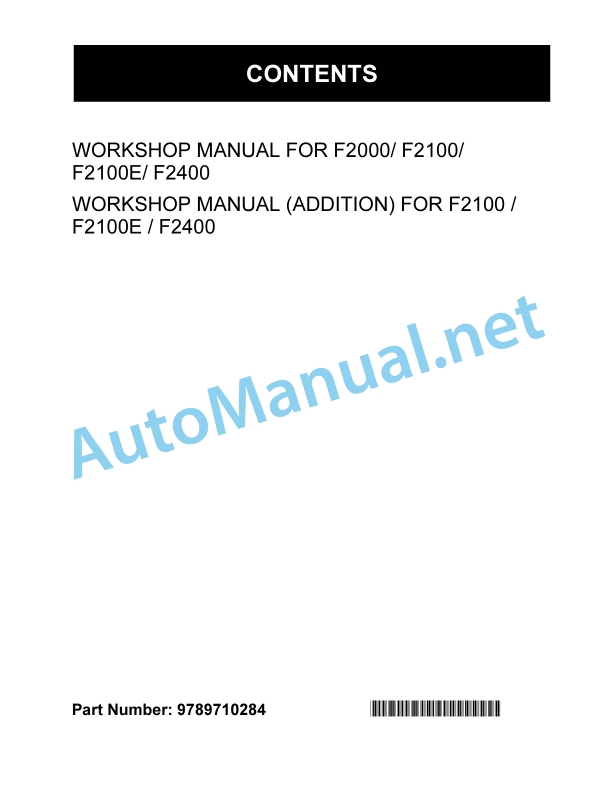 Kubota F2000, F2100, F2100E, F2400 Workshop Manual PDF ENG