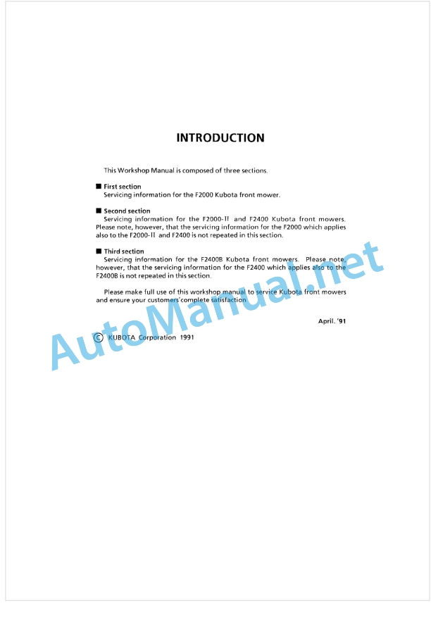 Kubota F2000 Workshop Manual PDF