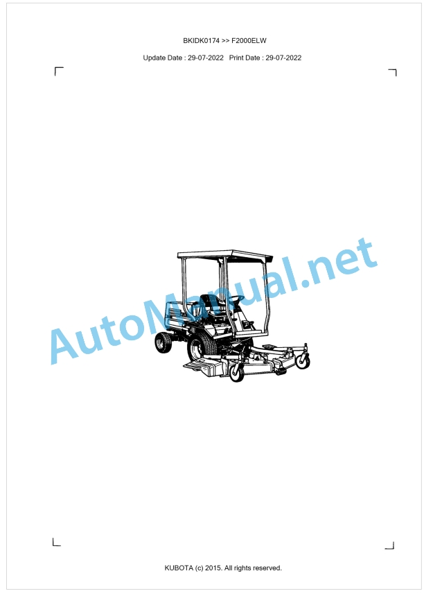 Kubota F2000ELW Parts Manual PDF BKIDK0174 1 Kubota F2000ELW Parts Manual PDF BKIDK0174