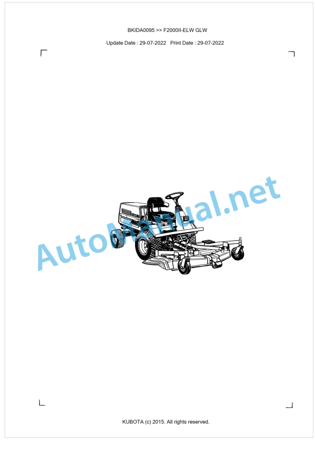 Kubota F2000II-ELW GLW Parts Manual PDF BKIDA0095 1 Kubota F2000II-ELW GLW Parts Manual PDF BKIDA0095