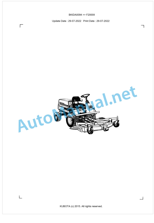 Kubota F2000II Parts Manual PDF BKIDA0094 1 Kubota F2000II Parts Manual PDF BKIDA0094